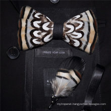 Factory Outlet 100% Hand-Made Natural Feather+PU Men′s Bow Tie